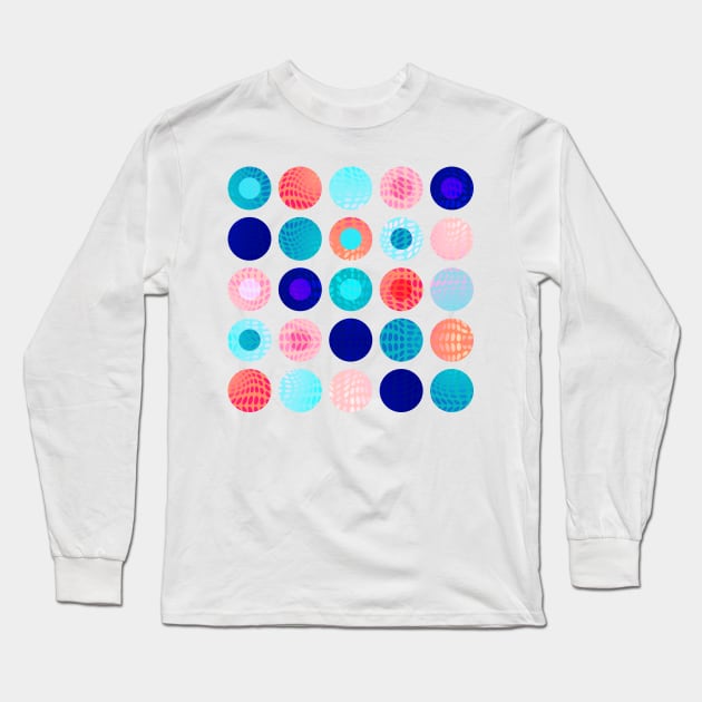 Big polka dots geometrical composition in blue and pink Long Sleeve T-Shirt by IngaDesign